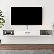 Floating TV Unit, 55'' Wall Mounted TV Cabinet with Floating Shelves and Doors, Modern Entertainment Media Console Center with Large Storage for Living Room & Office (55.12IN, White)