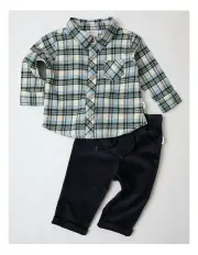[Sprout] Flannel Shirt & Trackpant Set in Navy