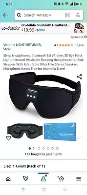 White Noise Sleep Headphones Bluetooth Sleep Mask 3D Wireless Music Earbuds Best