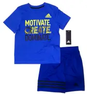 Adidas Little Boys Size 4 Lot of 2 Climalite T-Shirt & Mesh Shorts NWT Blue