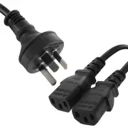 240V Australian Mains Power Lead Cable Cord AU 3-Pin to 2x IEC "Kettle Plugs"