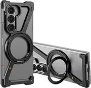 [OGRANEE] Z Case for Samsung Galaxy Z Fold 6 Metal Frameless, with Mag Safe Kickstand 360°Rotatable, Minimalist Ultra Thin Slim Shockproof for Z Fold 6 Phone Case with Ring Holder Stand for Men, Black