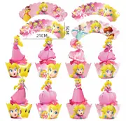 24pcs Princess Peach Cupcake Toppers and Wrappers Kids Birthday Cake Decorations