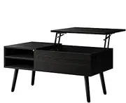 ALFORDSON Lift-Top Coffee Center Table Black Color, Dining Table for Living Room, Office, Reception & Dining, Featuring Rising Tabletop Surface, Hidden Compartment & Side Open Shelves