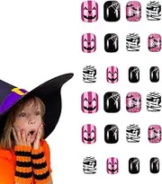 Halloween Fake Nails - False Gel Nails - Mummy and Bat Design Press Nails Short Glitter Glue Nails Stick Nails for Women