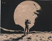 Spaceman #2 Scratchboard Art 8 x 10