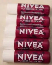 LOT of 5 x NIVEA ACAI SEED OIL LIP CARE. 0.17 Oz/ 4.8g. Germany