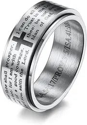 [OIDIMS] Inspirational Bible Verses Rotatable Christian Jesus Christ Lord Prayer Stress Relief Spinner Fidget Band Rings for Men Women for Anxiety Finger Rotate Freely Stainless Steel Wedding Couple Birthday Anniversary Dad Christmas Gifts