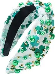 [Generic] St. Patrick's Day Headband | Knotted Clover Headband,St. Patrick's Day Headband Green Shamrock Headband Embellished Crystal Rhinestone Headband for Irish Holiday Hair Accessory
