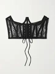 [Kiki de Montparnasse] Kiki de Montparnasse - Silk-satin Trimmed Lace Corset - Black - large large Black
