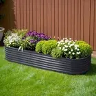 Garden Bed 240X80X42cm Oval Planter Box Raised Container Galvanised Outdoo 08042