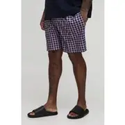 Mens Navy Plus Mid Length Check Swim Shorts