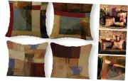 Vintage Geometric Decor Linen Throw Pillow Case, 18 x 18 Inch Set of 4, New