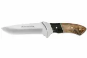 Winchester 2241784 Burl Wood Fixed Blade Hunting Knife with Gut Hook and Sheath