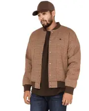 $159 Brixton Dillinger Bomber Jacket - 03331 Brown Houndstooth Men's Size XL NEW