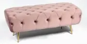 Bed end button tufte Bench in soft pink colour with Chrome Gold stool legs
