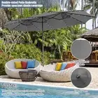 Twin Patio Umbrella 48 LED Lights Outdoor Double-Side Parasol Sun Shade Poolside