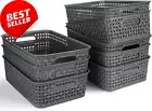 8 Pack Plastic Storage Baskets, Dark Grey, for Home & Pantry Organization