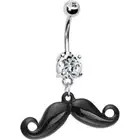 14G Crystalline Gem Black Mustache Dangle Belly Button Ring