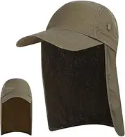 [Generic] Men UPF 50+ Sun Protection Cap Wide Brim Fishing Sun Cap with Neck Flap Army Green