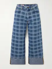 [MOLLY GODDARD] MOLLY GODDARD - Leo Cropped Checked High-rise Straight-leg Jeans - Blue - 24 24 Blue