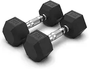 2 x 7kg Hex Rubber Coat Iron Dumbell Home Gym Strength Weight Commercial Grade