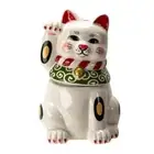 PT Maneki Neko White Cat Hand Painted Ceramic Cookie Jar