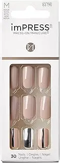 KISS imPRESS Press-On Manicure, Cloudy, Medium Length Square, with PureFit Technology, Includes Prep Pad, Mini File, Cuticle Stick, and 30 Fake Nails