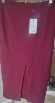 Bardot Size 10 Burgandy Stretchy Pencil Skirt Front Split Corporate Work Party