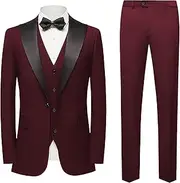 [PHJTOMK] Mens 3-Piece Shawl Lapel Suit Vest Pants Set One Button Slim Fit Tuxedo Casual Blazer Jackets for Men