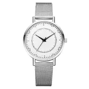 2 Pcs Business Style Mesh Steel Strap Simple Design Fashion Men Watch Quartz Watch SILVER WHITE COLOUR