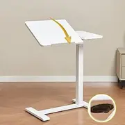 Adjustable Height Overbed Bedside Table with Hidden Wheels, Pneumatic Apart Tilt Board Rolling Laptop Standing Desk Cart (Hospital and Home Use) (Tilt, White)