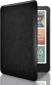 Slimshell Case Cover with Hand Strap Belt for 7" All-New Kindle Paperwhite 12th 2024 or Kindle Paperwhite Signature Edition 2024, Smart Shell with Auto Sleep/Wake -Black Leather Grain
