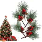 6/12pcs Christmas Artificial Pine Needles Red Berry Branch Xmas Tree Home Decor