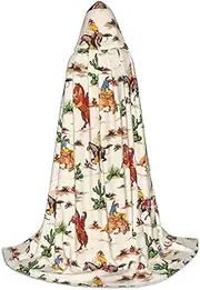 VPPUR Cowboy Ride Horse Print Unisex Hooded Cloak For Carnival Theme Party Decorations Witch Costume Cosplay