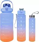 3Pc Water Bottle with Motivational Time Marker, Sipper Bottle straw