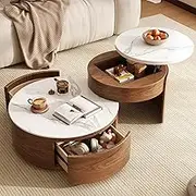 EKDJSN Nesting Table, Coffee Table Set with Hidden Storage Function, Liftable Nesting Coffee Table, Double-Sided Storage Drawers, for Small Space, Bedroom, Black/Brown(Brown)
