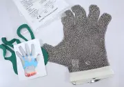 U Safe Five Finger Chain Mail Stainless mesh Protective Glove White Strap XS