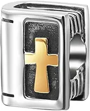 [Amoony Charm] Holy Bible Charm 925 Sterling Silver Cross Charm Christian Charm Religion Charm Keep Faith Charm Book Charm Christmas Charm for DIY Charms Bracelet