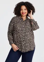 [Virtuelle] Taking Shape Natural Animal Print Shirt Size 26 in Animal Print, Viscose - Plus Size Women's Clothing Animal Print
