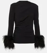 [Safiyaa] Safiyaa Feather-trimmed top AU 12 black