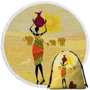 African Woman and an Elephant Parade Round Beach Towel
