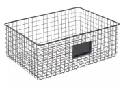 Set of 2 mDesign Wide Steel Kitchen Organizer Basket - Label Slot Matte Black