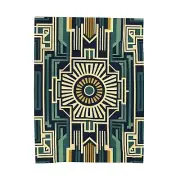 Velveteen Plush Blanket Emerald Geometric Art Deco Wallpaper Design Retro Decor