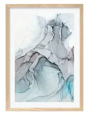 [Profile Australia] Australian Made Blue & Black Abstract Ink 1 Art Print A1 Frame in Natural