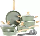 "Kitchen Academy 12-Piece Induction Cookware Set, Granite Nonstick, Green"