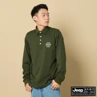 在飛比找Yahoo奇摩購物中心優惠-JEEP 男裝 經典LOGO刺繡休閒長袖POLO衫-綠色