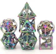 DND 3D Dragon Series 2 Hollow Metal Imprisoned Dragon Rainbow Dice Set NEW w Box