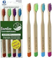 The Turtle Tribe Bamboo Eco Toothbrush, Family Value 4 Pack, Medium Bristles, Every purchase funds beach cleans to protect our precious oceans, natural and biodegradable handle