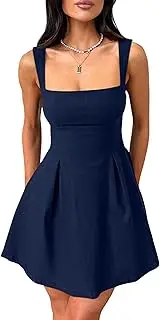 [YMDUCH] Women's Sexy Sleeveless Square Neck Adjustable Straps Bow Tie A-line Mini Party Club Dress
